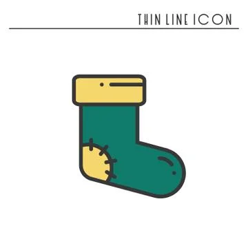 Christmas socks thin line icon. New Year celebration outline decorated pictog Stock Illustration