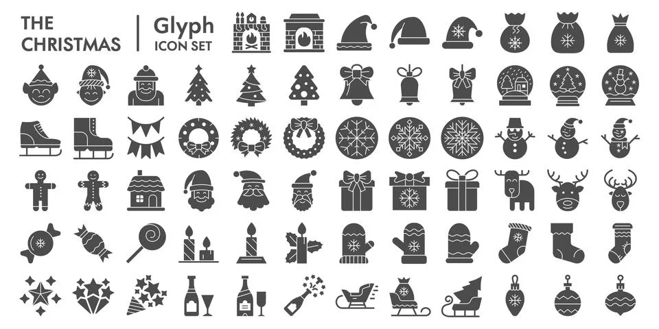 Christmas solid icon set, celebration symbols collection, vector sketches, logo Stock Illustration