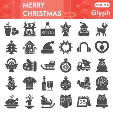 Christmas solid icon set, New Year symbols collection or sketches. Winter 스톡 일러스트