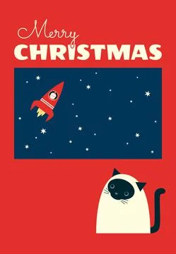 Christmas space window siamese cat Stock Illustration