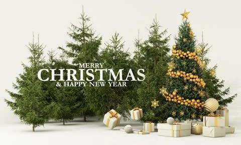 Christmas sparkling bright tree with star. Merry Christmas and Happy New Year Stock Illustration
