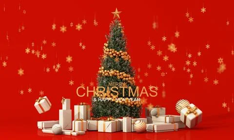 Christmas sparkling bright tree with star. Merry Christmas and Happy New Year Stock Illustration