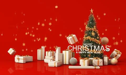 Christmas sparkling bright tree with star. Merry Christmas and Happy New Year Stock Illustration