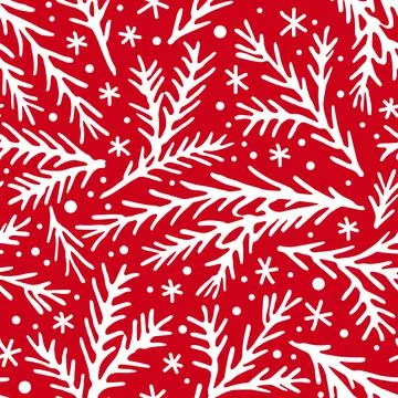 Christmas spruce branches seamless pattern. Vector illustration, doodle Stock Illustration