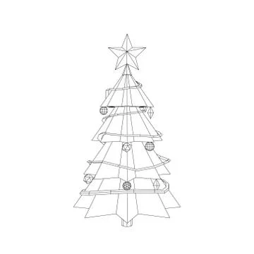 Christmas spruce tree.Isolated on white background.Vector outline illustratio 스톡 일러스트