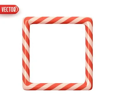 Christmas square frame from candy cane. Red white straight lines color. Rea.. Stock Illustration