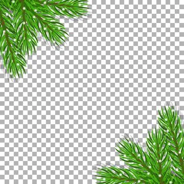 Christmas square frame with realistic pine branches and snow on transparent.. Stock Illustration