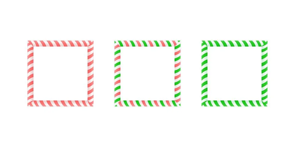 Christmas square frame set. Candy cane border with striped lollipop pattern Stock Illustration