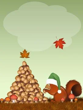 Christmas squirrel make tree with acorns Stock Illustration
