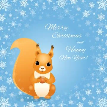 Christmas squirrel snowflakes Stockillustratie
