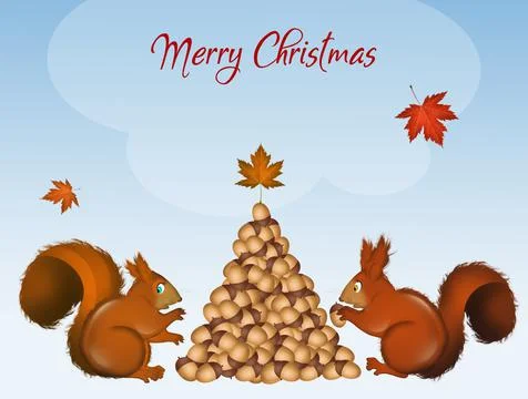 Christmas squirrels make tree with acorns Stock Illustration