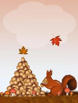 Christmas squirrels make tree with acorns Stock Illustration