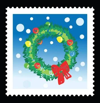 Christmas stamp christmas stamp with illustrations of christmas wreath Cop... Stock Photos