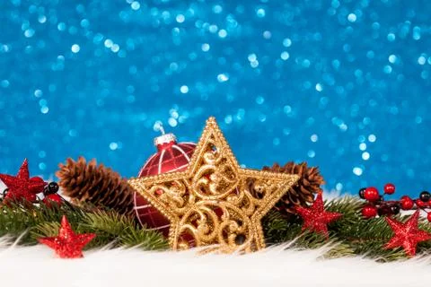 Christmas star and decoration Stock Photos
