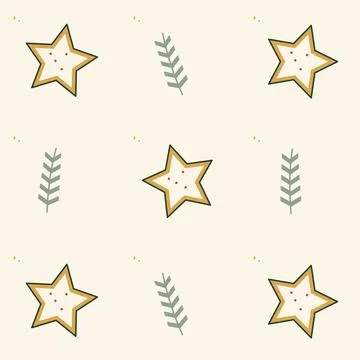 Christmas star cookie and pine repeat tile. Periodic seamless square tile wit Stock Illustration