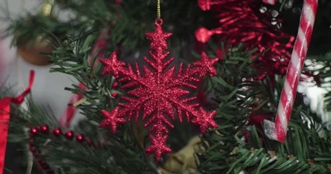 Christmas star with red sequins 4K close-up video Stock Footage 297770287