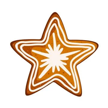 Christmas star shape gingerbread cookie isolated on white background, vecto.. Stock Illustration