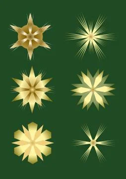 Christmas stars design elements, nice gold stars set with 3d illusion on dark Stock Illustration