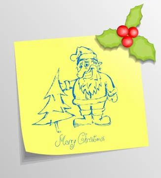 Christmas sticky note with santa Stock Illustration