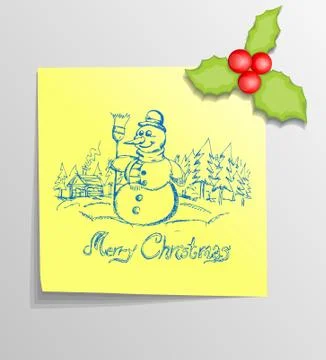 Christmas sticky note with snowman 스톡 일러스트