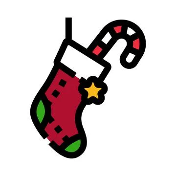 Christmas stocking with candy cane and star Stock Illustration
