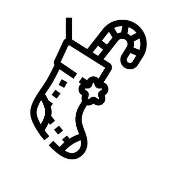 Christmas stocking with candy cane line icon Stock Illustration
