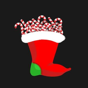 Christmas stocking with Candy cane. mint stick. traditional Holiday Xmas so.. Stock Illustration