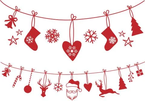 Christmas stocking decoration, vector set Stock Illustration