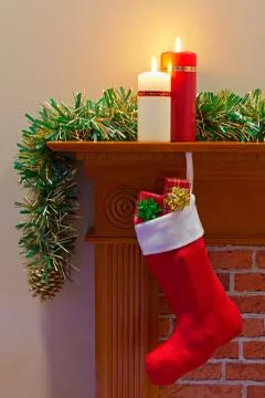 Christmas stocking full of presents Stock Photos
