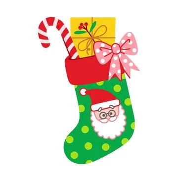 Christmas stocking with gift and candy cane Stock Illustration