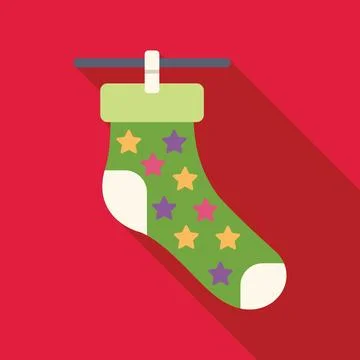 Christmas stocking hanging and drying with colorful stars pattern on red ba.. Stock Illustration