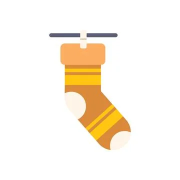 Christmas stocking hanging and drying on clothesline with clothespin Ilustração Stock