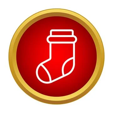 Christmas stocking icon inside red gold button Stock Illustration