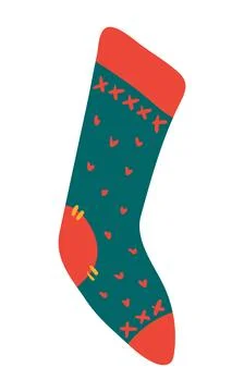Christmas stocking, knitted sock isolated Stock Illustration