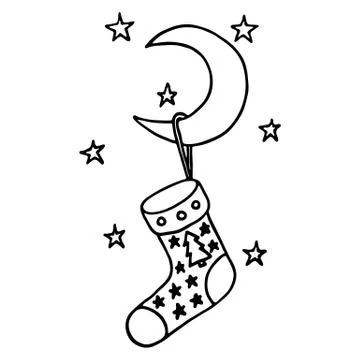 Christmas stocking on the moon. Stock Illustration