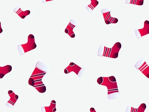 Christmas Stocking seamless pattern. Festive background with Christmas socks  Stock Illustration