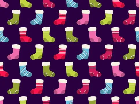 Christmas Stocking seamless pattern. Festive background with Christmas socks  Stock Illustration
