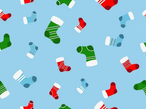 Christmas Stocking seamless pattern. Festive background with Christmas socks  Stock Illustration