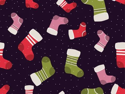 Christmas Stocking seamless pattern. Festive background with Christmas socks  Stock Illustration
