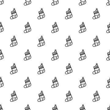Christmas stocking seamless pattern, holiday winter sock doodle Stock Illustration
