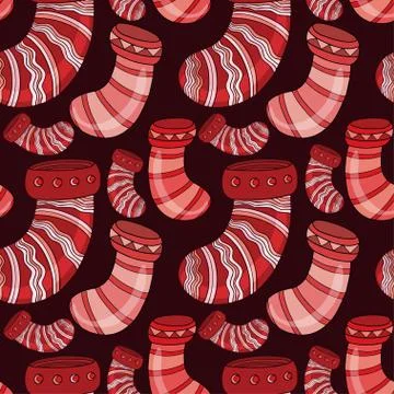 Christmas stocking seamless pattern. New year socks background. Decorative re Stockillustratie