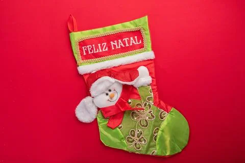 Christmas stocking with snowman Stock Photos