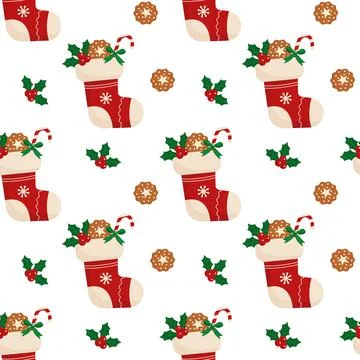Christmas stocking with sweets. Seamless pattern Stock Illustration