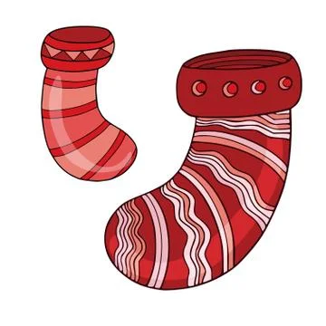 Christmas stocking vector icon. New year isolated sock. Decorative red ornate Stock Illustration