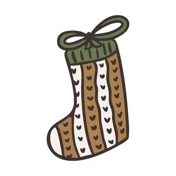 Christmas stocking vector illustration. Knitted holiday sock with ribbon bow Stock Illustration