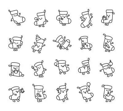 Christmas stockings with a festive pattern. Coloring Page. Stock Illustration