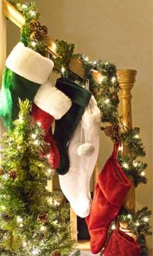 Christmas Stockings on railing Stock Photos