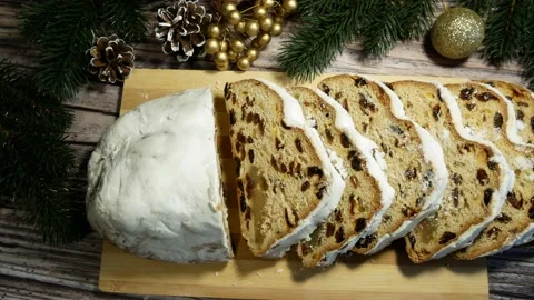 Christmas stollen on the table Stock Footage 167315808