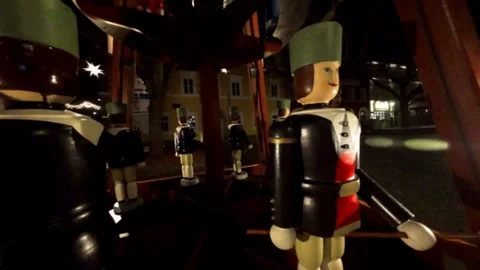 Christmas street carousel. Nutcracker figures slowly spin Stock Footage 319342260