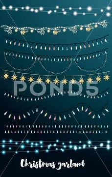 Christmas String Lights Set. New Year Neon Garland. Stock Illustration